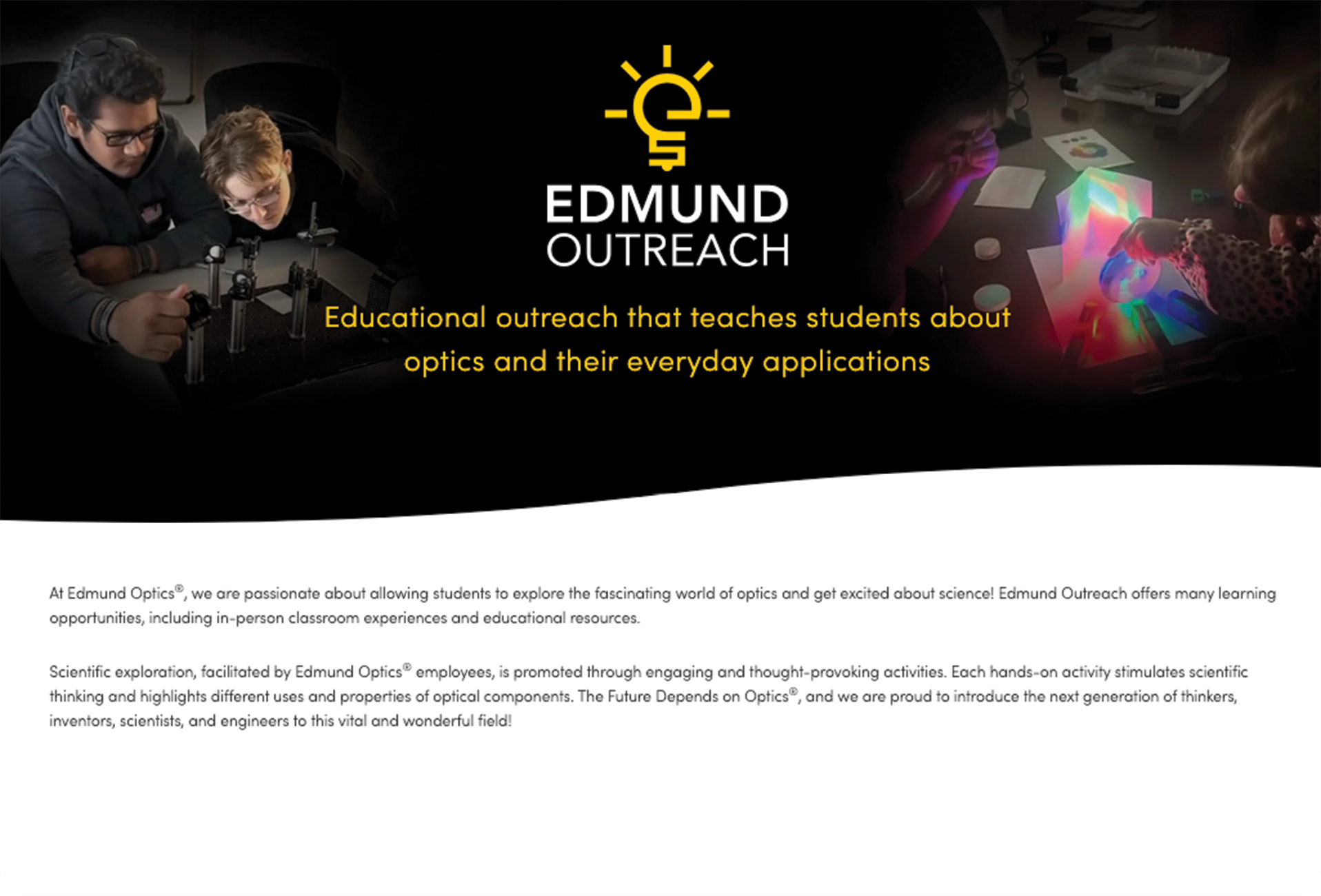 Landing Page for Educational Outreach Screenshot